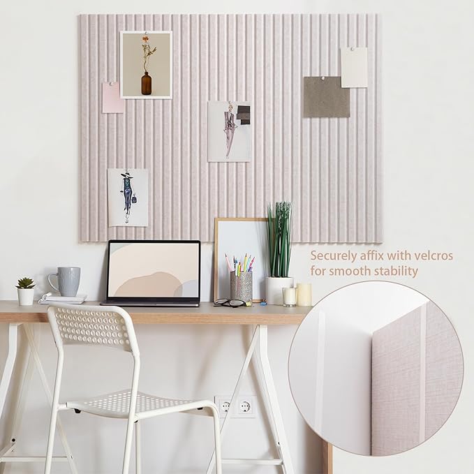 Lightomorrow Large Bulletin Board, 48 x 36 inches Felt Board Decorative Pin Board, 4' x 3' Cork Board Alternative for Wall, Foldable Photo Board with 20 Pushpins - Oatmeal Stripes