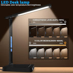snsok Smart Desk Lamp with Dual USB Charging (Type-C/USB-A) & 2 AC Outlets, Digital Clock, Temperature Display, 5 Color Modes, 5 Brightness, Adjustable - for Office, Bedroom, Dorm Room, Study