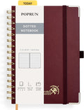 POPRUN Spiral Dotted Journal Notebook, [A5-5.75'' x 8.25''] - 120 GSM Thick Paper, 141 Numbered Pages, Hardcover for Men & Women with Pocket, Index Tabs, 8 Perforated Sheets, Burgundy
