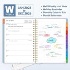 SUNEE 2026 Planner, Weekly and Monthly Calendar Planner, January 2026-December 2026, Daily Agenda with Tabs, Note Pages, Spiral Binding, 6.4"x8.3", Blue