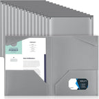 Henoyso 36 Pcs Plastic Folders with Clear Front Pockets Heavy Duty File Folders with 2 Pockets and Card Slot for Student Communication School Office Presentation Report (Dark Gray)