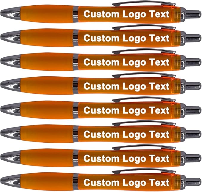 HEYZARDA Personalized Pens with Name Custom Text Logo Retractable Customized Ballpoint Pens for Church Office Business 100 Pcs, Orange