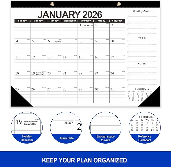 COMIX 12 Month Desk Calendar 2026 (Jan 2026–Dec 2026) – 17" x 12" Wall Calendar with to-Do List & Notes,2026 Calendar Monthly Planner for Home, School, or Office Organization