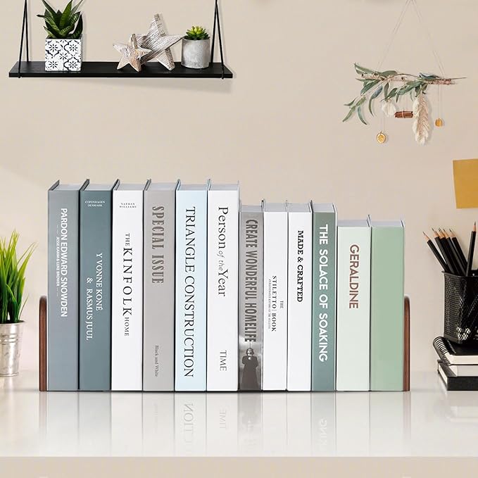 Lauvee Book Ends, Sturdy Wooden Bookends for Shelves - Heavy Duty Non-Slip Book Organizers, Decorative Bookend Holders for Home Office, Library, Black Wood Universal Economy Bookend, Medium, 1 Pair
