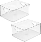 iDesign Pantry Storage Bins with Handles - Organizer Bins for Cabinets or Fridge - Set of 2 - Clear