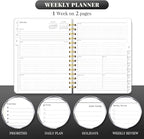 2026 Planner 8.5 x 11, Large Weekly Monthly Planners with Tabs, A4 Spiral Bound Daily Calendar 2026 Planner, 12 Month Agenda from Jan. to Dec., Flexible Cover Appointment Book(Black Gold Flower)