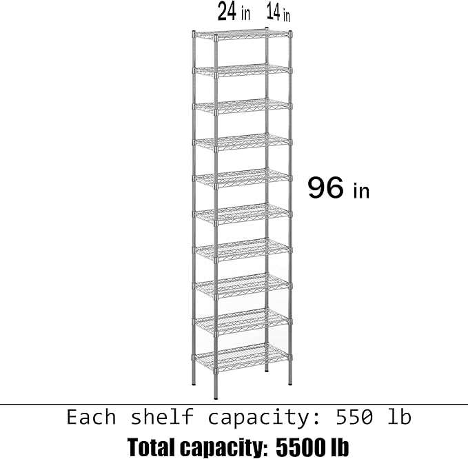 Regal Altair 14" Deep x 24" Wide x 96" Height Wire Shelving Kit | 10-Tier | NSF Commercial Storage Rack Unit