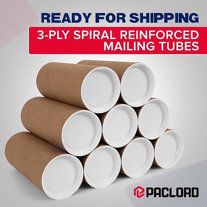Paclord 2" x 6" Heavy-Duty Reinforced Cardboard Mailing Tube, Pack of 6 Tubes with 12 Caps – Secure USPS Approved – Great for Shipping and Storing of Prints, Artwork, Posters or Documents