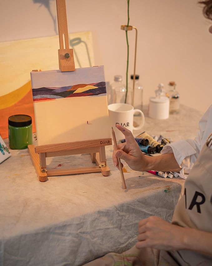 DJAR 25" Tabletop Easel for Painting, Adjustable Beech Wood Table Top Wooden Painting Easel, Portable Painting Display Drawing Stand for Teens, Adults, Students, Natural