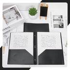 Lincia 100 Pcs Plastic Folders with Pockets and Prong Folders with Prongs 2 Pockets for Office, School for Students, Teachers, Office Workers(Black)