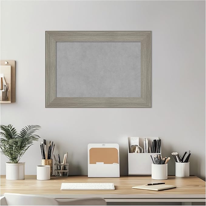 Amanti Art Grey Framed Magnetic Board 16x22 Small Vision Board for use with Magnets, 100% Metal Sheet to Display Items as Office Decor or for Home Organization in mudroom, Kitchen or Kids Room