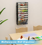 Solinxe 10 Tier Wall File Organizer, Vertical Mesh Paper Mail Organizer Wall Mounted Magazine Rack, Metal Clipboard Storage for Office, Home, Classroom, Black