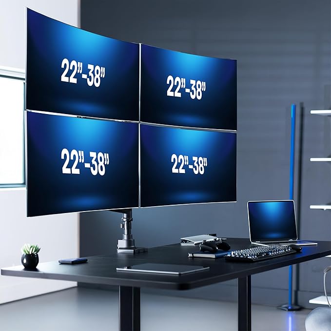 VIVO Pneumatic Arm Quad Ultrawide Monitor Extra Tall Desk Mount for Up to 49 inch Screens Individual Arm Capacity, Max 38 inch Screens for 4 Ultra Wides Up to 44 lbs, Black, STAND-V400D