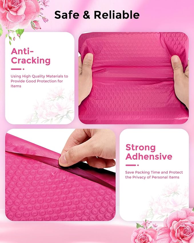 Metronic Bubble Mailers 8.5 x 12 Inch 40 Pack Pink Bubble Mailers Waterproof Padded Envelopes for Packaging, Shipping, Small Business Bulk