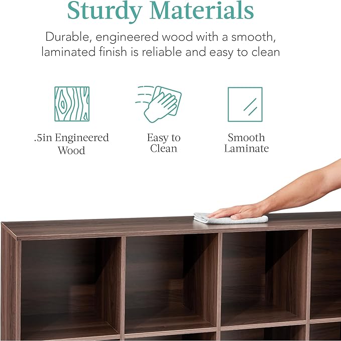 Best Choice Products 8-Cube Storage Organizer, 11in Shelf Opening, Bookcase, Display Shelf, Customizable w/ 3 Removable Back Panels – Walnut