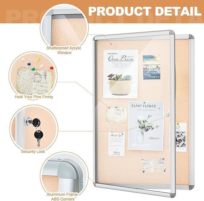 Geetery 36 x 48 Inch Enclosed Fabric Bulletin Board Tamperproof Lockable Noticeboard Fabric&Aluminium Frame Display Cases Wall-Mounted Display Case for School, Office - Secure,Durable Design(Beige)