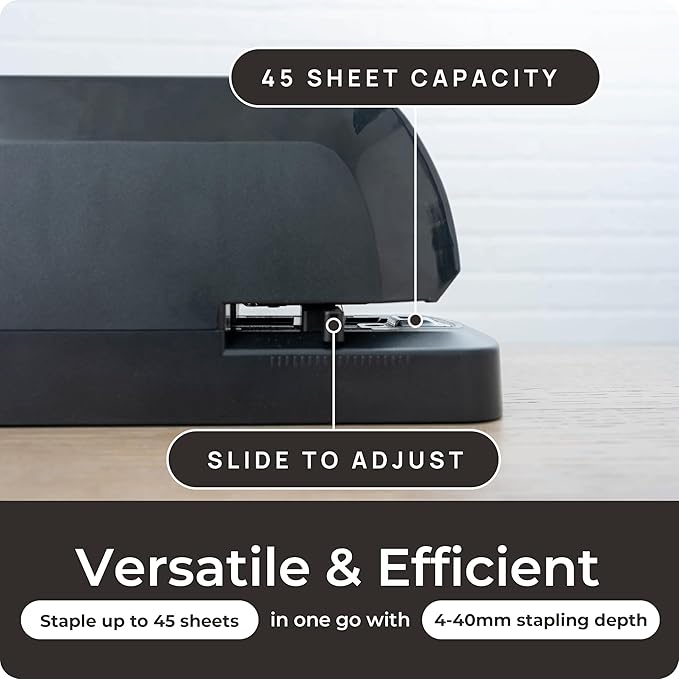 EcoElectronix Heavy Duty Electric Stapler - Heavy Pro, 45 Sheet Capacity, Quiet Operation, Jam-Free and Easy Reload - AC Adapter