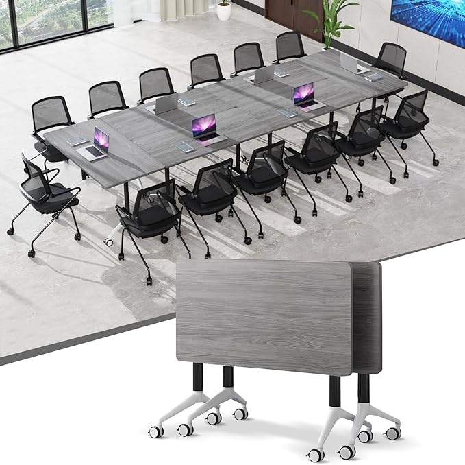 Conference Table,55.1''Folding Conference Room Table for 4-12 People,Mobile Flip Top MeetingTraining Table with Different Coulor and Styles for Offices, Classrooms,Meeting Room (2, 61''F)