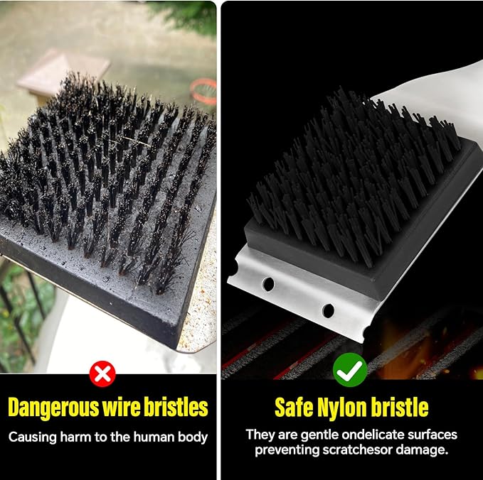 XUDAKAIXIN Grill Brush and Scraper, Dual Grip Design,Extra Strong BBQ Cleaner Accessories,Safe Nylon Bristles Barbecue Triple Scrubbers Cleaning Brush for Cast Iron Grates/Porcelain/Charcoal Grill