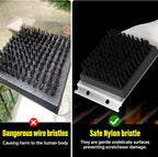 XUDAKAIXIN Grill Brush and Scraper, Dual Grip Design,Extra Strong BBQ Cleaner Accessories,Safe Nylon Bristles Barbecue Triple Scrubbers Cleaning Brush for Cast Iron Grates/Porcelain/Charcoal Grill