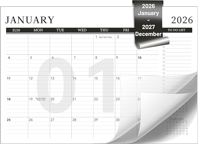 Yoment Desk Calendar Refill 2026-2027, Jan 2026-Dec 2027, Large 10"x16" Monthly Planner with to-do Lists 24 Months Calendar for Office School Home, Black