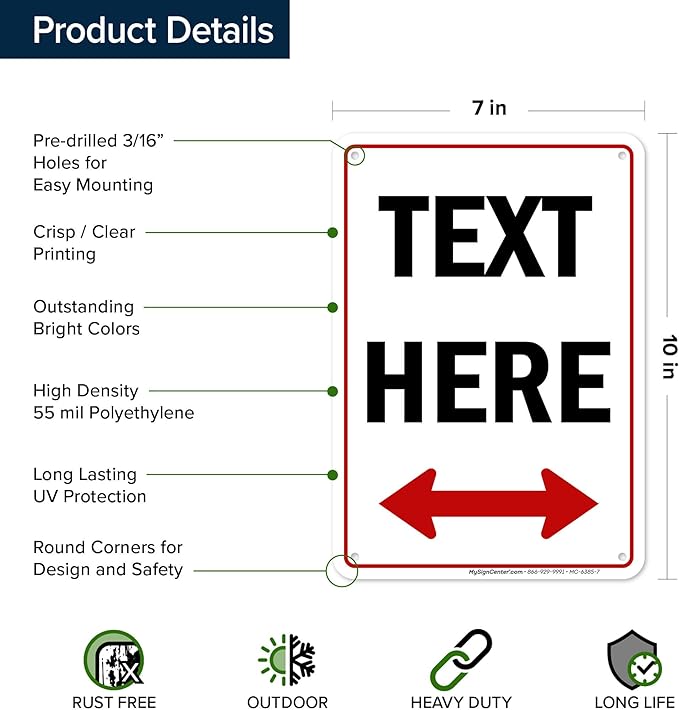 Custom Arrow,Custom Directional Sign, Two Way Arrow,7x10 Inches, 55 mil thick HDPE (high density polyethylene) Made in USA by My Sign Center