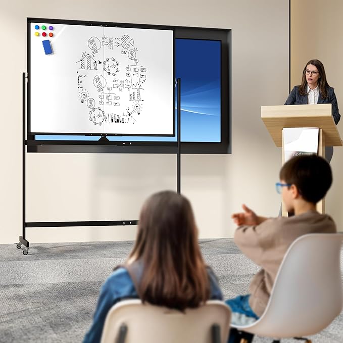 Neatsure Large Rolling Whiteboard on Wheels, 48" x 36" Double-Sided Mobile White Board with Stand, 4' x 3' Portable Standing Magnetic Dry Erase Board Easel for Home Office Classroom School, Black