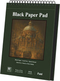 Fuxi Black Paper Sketchbook 9x12, 60 Sheets（90lb/150gsm） Hardcover Spiral Bound | Black Paper Notebook for Gel Pen, Colored Pencil, Artist Supplies for Adults, Teens & Students.
