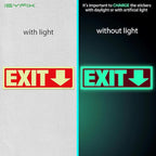 iSYFIX Exit Stickers Signs with Directional Down Arrow 12 Pack 12x4 Inch - Glow in the Dark Photoluminescent Vinyl for Office, School, Business, Warehouse - UV & Weather Resistant for Indoor/Outdoor Use