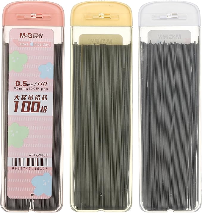 PATIKIL 300Pcs HB Mechanical Pencil Lead, 0.5mm Black Lead Refill Break Resistant Pencil Refills for Writing Office Supplies, White/Yellow/Pink