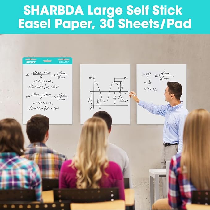SHARBDA Sticky Mini Easel Pad, 15 x 18 Inches, Self Stick Flip Chart Paper,Sticky Chart Paper for Teachers, Anchor Chart Paper for Office, 30 Sheets/Pad,6 Pads