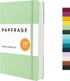 PAPERAGE Lined Journal Notebook, (Sage Green), 252 Pages, Medium 5.6 in x 8 in - 100 GSM Thick Paper – Hardcover Journaling Notebook for Work, School & Note Taking