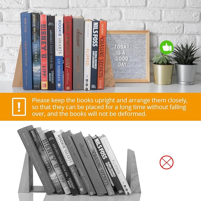 DRELIFAM Ash Wood Book Ends Heavy Duty Handmade Book Ends for Shelves Decorative Bookends to Hold Heavy Books (Ash Wood Small)