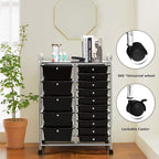 LDAILY 15 Drawer Rolling Storage Cart, Rolling Cart with Drawers for Classroom, Art Supply Craft Organizer on Wheel with Metal Frame & Handles for Home Office School