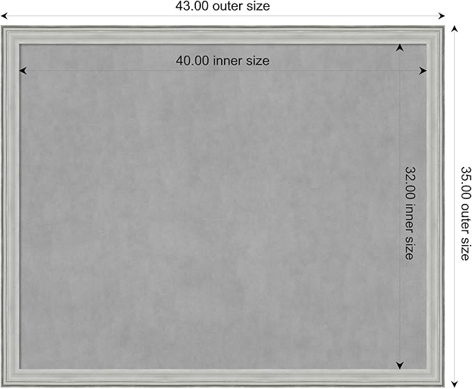 Amanti Art Silver Framed Magnetic Board 35x43 X-Large Vision Board for use with Magnets, 100% Metal Sheet to Display Items as Office Decor or for Home Organization in mudroom, Kitchen or Kids Room