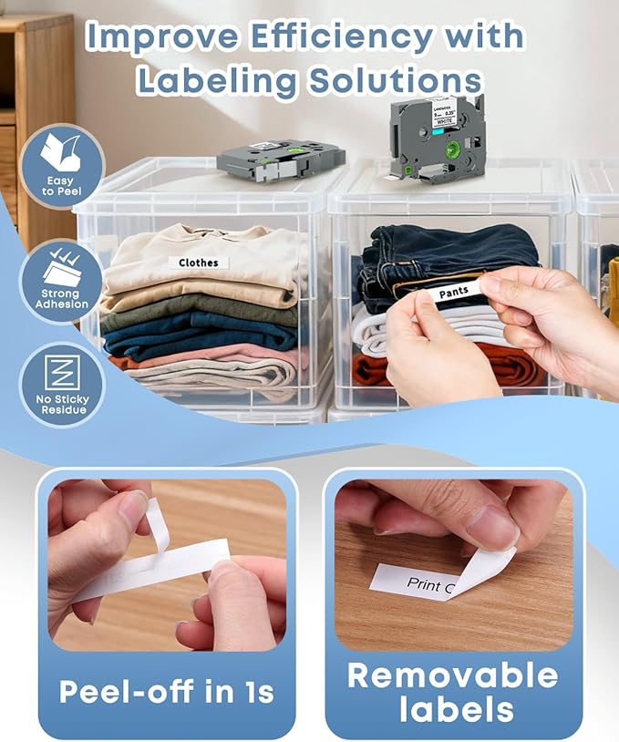 COLORWING TZe-221 9mm 0.35" Laminated White Replace for Brother P Touch Label Tape 3/8" TZe221 for Brother Ptouch PT-D210 D220 H110 H103W D410 D600 PT1890 Label Maker Tape, 5-Pack