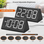 DreamSky Wooden Digital Alarm Clocks for Bedrooms - Electric Desk Clock with Large Numbers, USB Port, Loud Alarm for Heavy Sleepers, Adjustable Volume, Dimmer, DST, Wood Décor Gifts, Adapter Powered