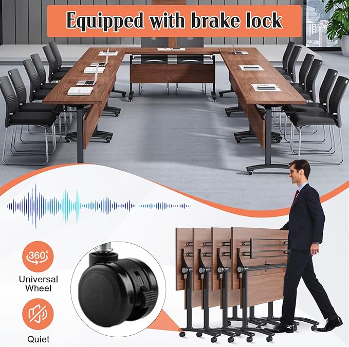 Conference Table,55.1''Folding Conference Room Table for 4-12 People,Mobile Flip Top MeetingTraining Table with Different Coulor and Styles for Offices, Classrooms,Meeting Room (8, 47.2''D)