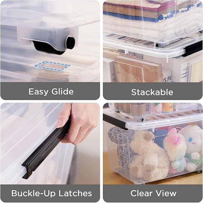 Citylife 54 QT Clear Plastic Storage Bins with Lids Stackable Storage Boxes with Lids Large Plastic Storage Containers for Garage Closet Kitchen 2 Packs