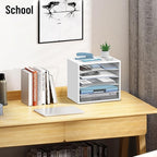 SHARKWOODS 5-Tier Wood Desk Organizer, Paper Tray Organizer for Desk with Adjustable Storage Shelves, Desktop File Organization Paper Sorter Mail Holder for Office Home Classroom, White