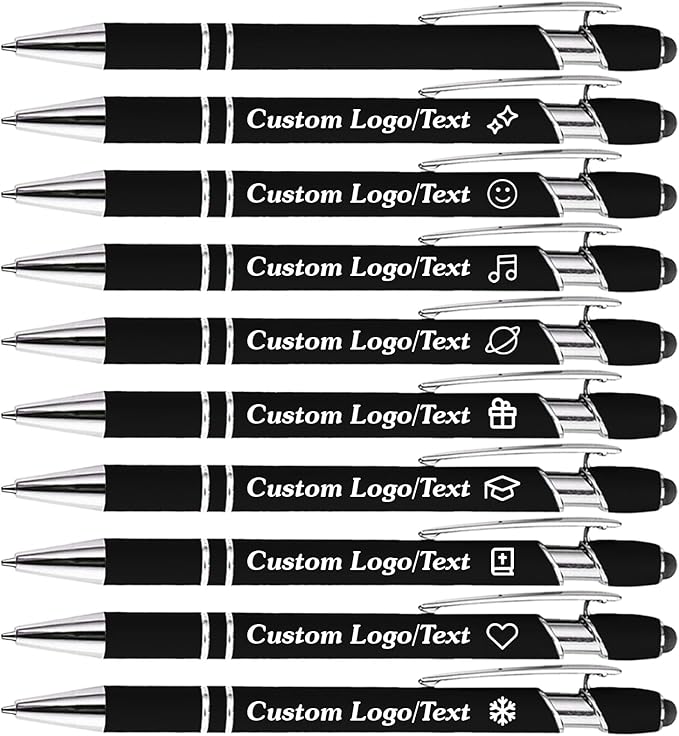 CRME Personalized Pens with Stylus Custom Pens in Bulk Customized Pen Engraved with Name Business Logo Multi Colors Ideal for School Supplies,Teacher Supplies,and Office Supplies Metal Material Black