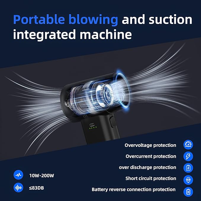 Novyllis Electric Compressed Air Duster Mini Blower Cordless with Computer Vacuum Cleaner kit Lighting 180,000 RPM 5 Speed Handheld 3 in 1 USB-C for pc Keyboards Home Car BBQ Grill