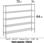 Regal Altair 14" Deep x 72" Wide x 64" Height Wire Shelving Kit | 5-Tier | NSF Commercial Storage Rack Unit