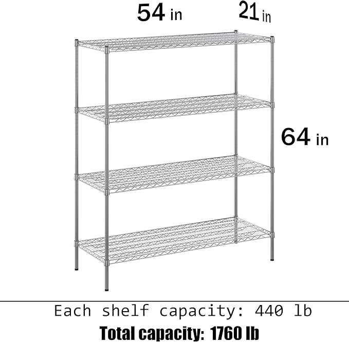 Regal Altair 21" Deep x 54" Wide x 64" Height Wire Shelving Kit | 4-Tier | NSF Commercial Storage Rack Unit