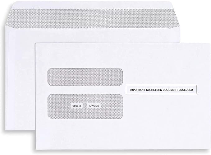 50 W2 Envelopes Self-Seal For W2 2-Up IRS Tax Forms W2 Double Window Security Envelopes For QuickBooks Online, Desktop, ADP and Other Software W2 Forms, Pack of 50 Envelopes