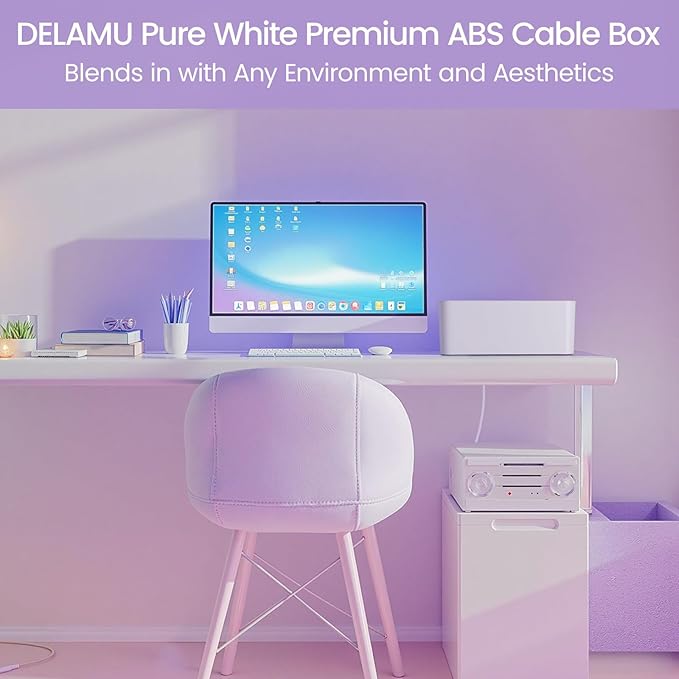 Delamu 2 Pack Cable Management Box, Stylish Cable Organizers for Cords, Pet & Child-Proof ABS Cord Hider Box, Medium and Small Cable Box for Computer Router Box Hider USB Hub, Floor Cord Covers, White