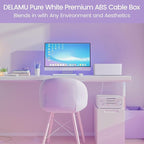 Delamu 2 Pack Cable Management Box, Stylish Cable Organizers for Cords, Pet & Child-Proof ABS Cord Hider Box, Medium and Small Cable Box for Computer Router Box Hider USB Hub, Floor Cord Covers, White