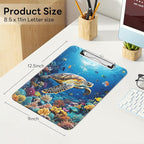 Luminzo Plastic Cute Clipboard Low-Profile Metal Clip, A4 Letter Size 9 x 12.5 in, 8.5 x 11 Paper Clip Board for Teachers, Nurses, Classroom,Sea Turtles