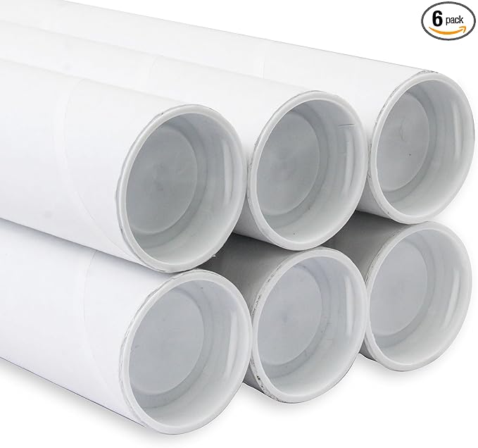 MagicWater Supply Mailing Tube - 1.5 in x 18 in - White - 6 Pack - for Shipping and Storage of Posters, Arts, Crafts, and Documents