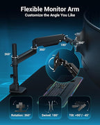 Heavy Duty Monitor Arm for 13-49 Inch Ultrawide Screens, Holds Up to 44lbs, Fully Adjustable Single Monitor Mount, with Clamp & Grommet Base, 75/100mm VESA Desk Mount, Black